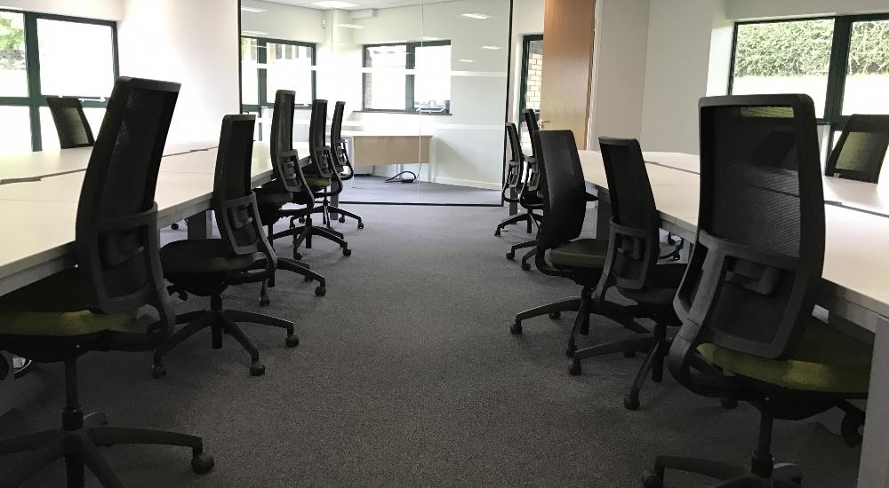 Call centre seating and glazed office.
